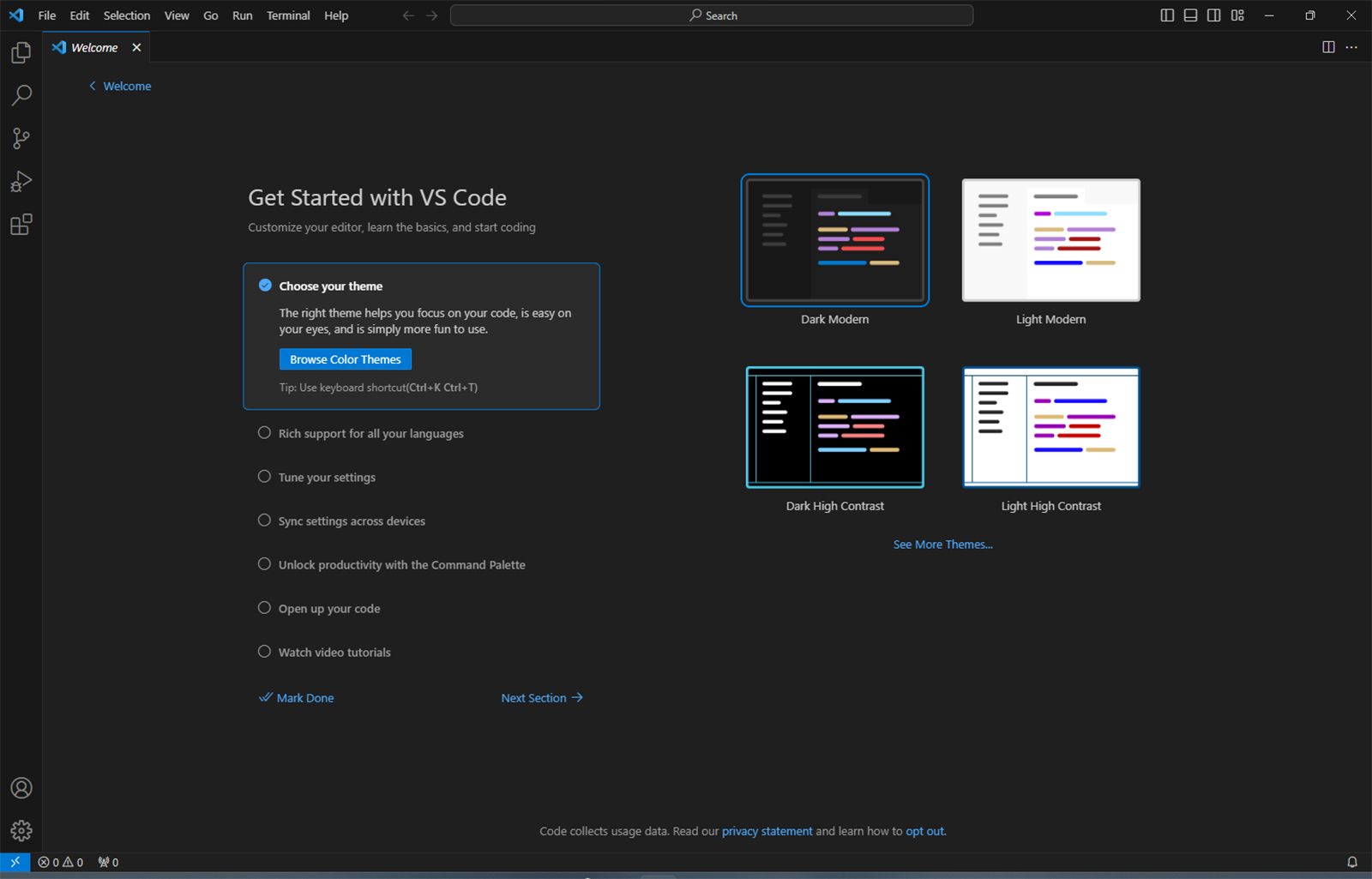 Visual Studio Code起動画面